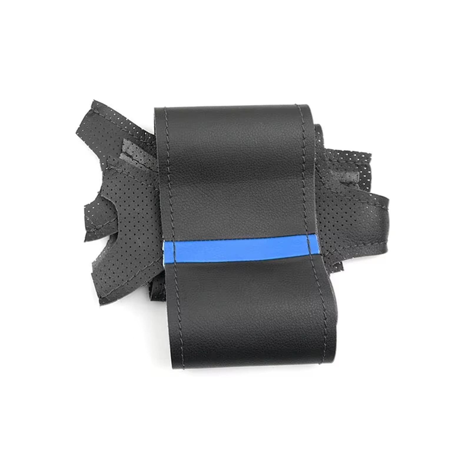 Lenkradbezug Winter Warm Für VW Für Golf 7 Für GTI Für Golf R Für MK7 Schutz Perforierte Leder Trim Hand Nähen Auto Lenkrad Abdeckung Auto Lenkradbezug rutschfest(B Blue Strip) von ANNAKETZPW