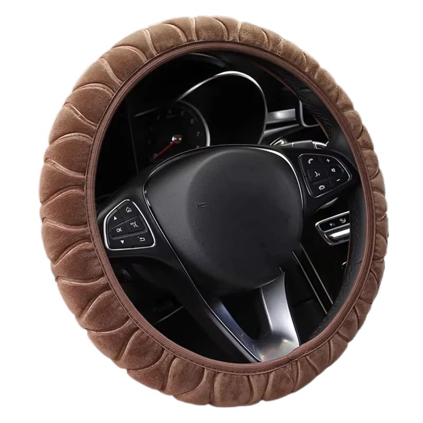 Lenkradbezug Winter Warm Plüsch-Kragen Für Damen Und Herren, Autozubehör, 37 Cm, Weich, Winter, Warm, Plüsch, Auto-Lenkrad-Abdeckung, Schutz, Dekoration, Super Auto Lenkradbezug Rutschfest(Brown 37-38 von ANNAKETZPW