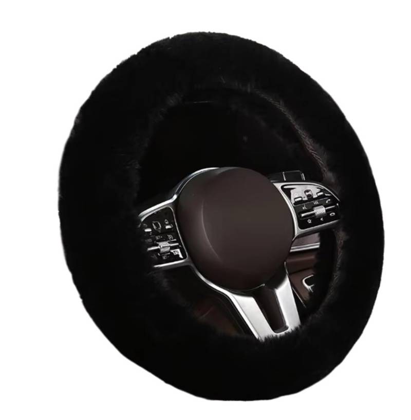 Lenkradbezug Winter Warm Schwarzer Lenkradbezug Für Damen Und Herren, Winter, Auto-Lenkradbezug, Schutz, Dekoration, Warmer Plüsch, Weich Auto Lenkradbezug rutschfest(Black) von ANNAKETZPW