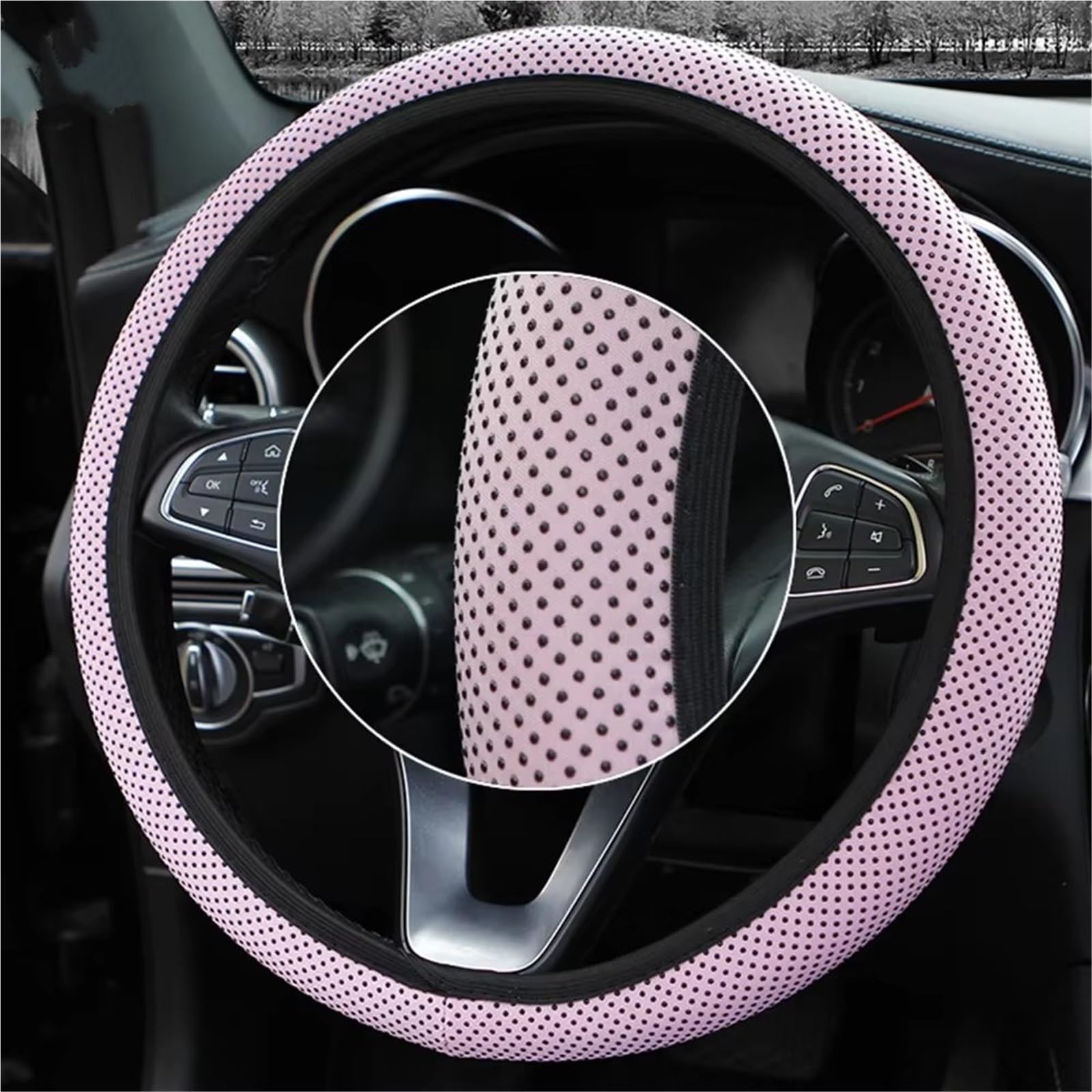 Lenkradbezug Winter Warm Teile Schutz Ersatz Zubehör Auto Lenkrad Abdeckung Innen Anti-Rutsch Massage Partikel Gestrickte Stoff Auto Lenkradbezug rutschfest(Pink) von ANNAKETZPW