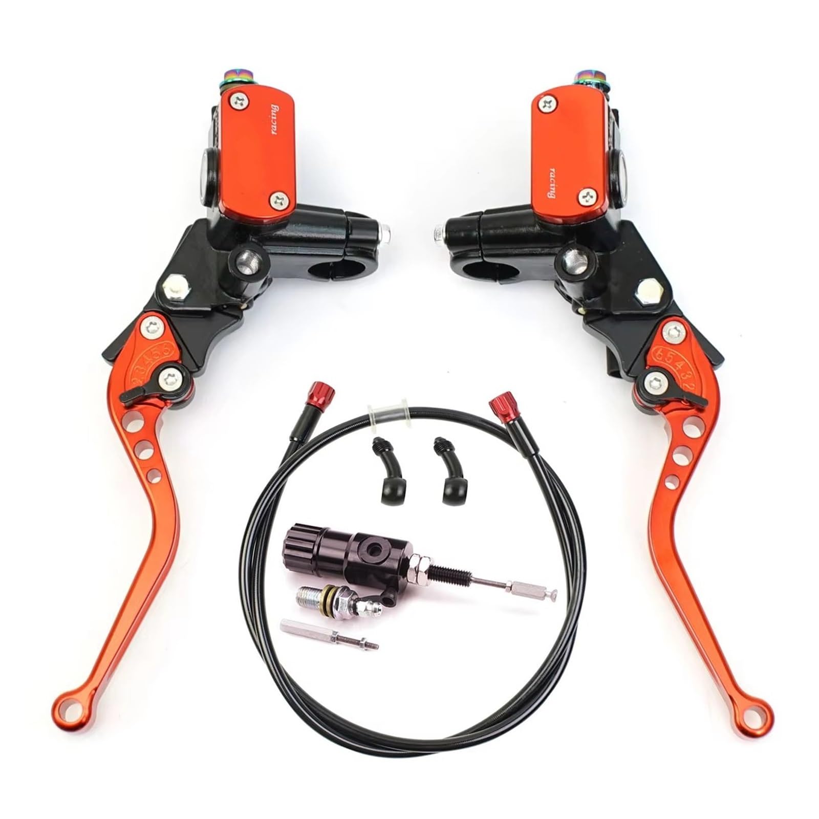 Motorrad Kupplung Motorrad-Hydraulikkupplungssatz, Bremspumpenhebel, Hauptzylinder-Ölleitung, Geeignet Für Die Meisten Motorräder, Anti-Drop Und Anti-Verschleiß Kupplung Bremshebel(Orange Kit) von ANNAKETZPW