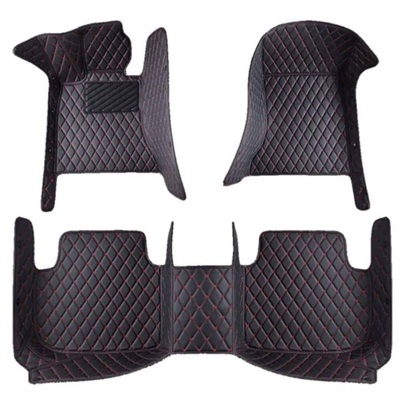 Antirutsch Leder Automatten für VW Touran 7seats 2016-2023,Allwetter Bodenmatte Set Vorne Hinten ​wasserdichte Anti Kratz Automatten Innere Zubehör,Black-red von ANROI