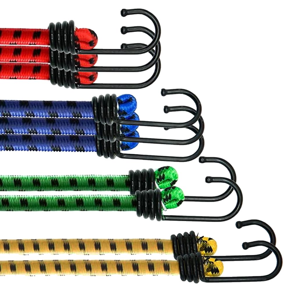 ANSIO Bungee-Seile mit Haken, Sortiert, 10 Stück, elastische Spanngurte – UV-beständig, ideal für die Sicherung von Gepäck, Regalen, Camps, Motorrädern, Planen, Gartenmöbeln, Handwagen, von ANSIO