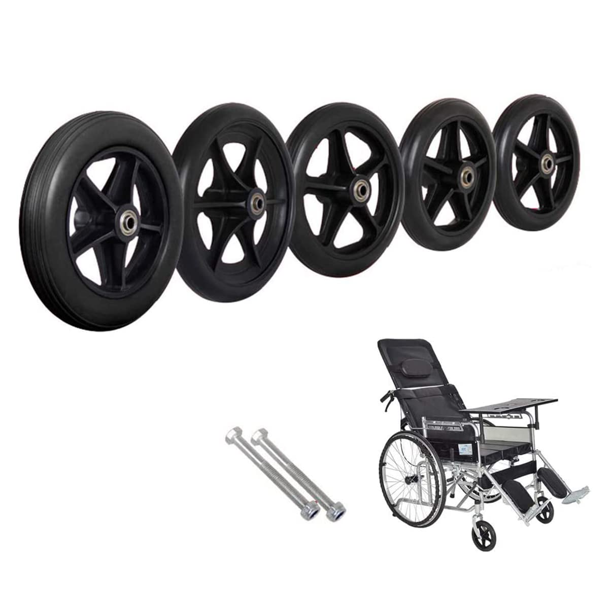 ANSNOW 2Er-Pack Rollstuhl-Lenkräder In Schwarz, Kein Aufpumpen, Vollreifen, Rutschfest Und Verschleißfest, Pvc-Räder/17 cm von ANSNOW