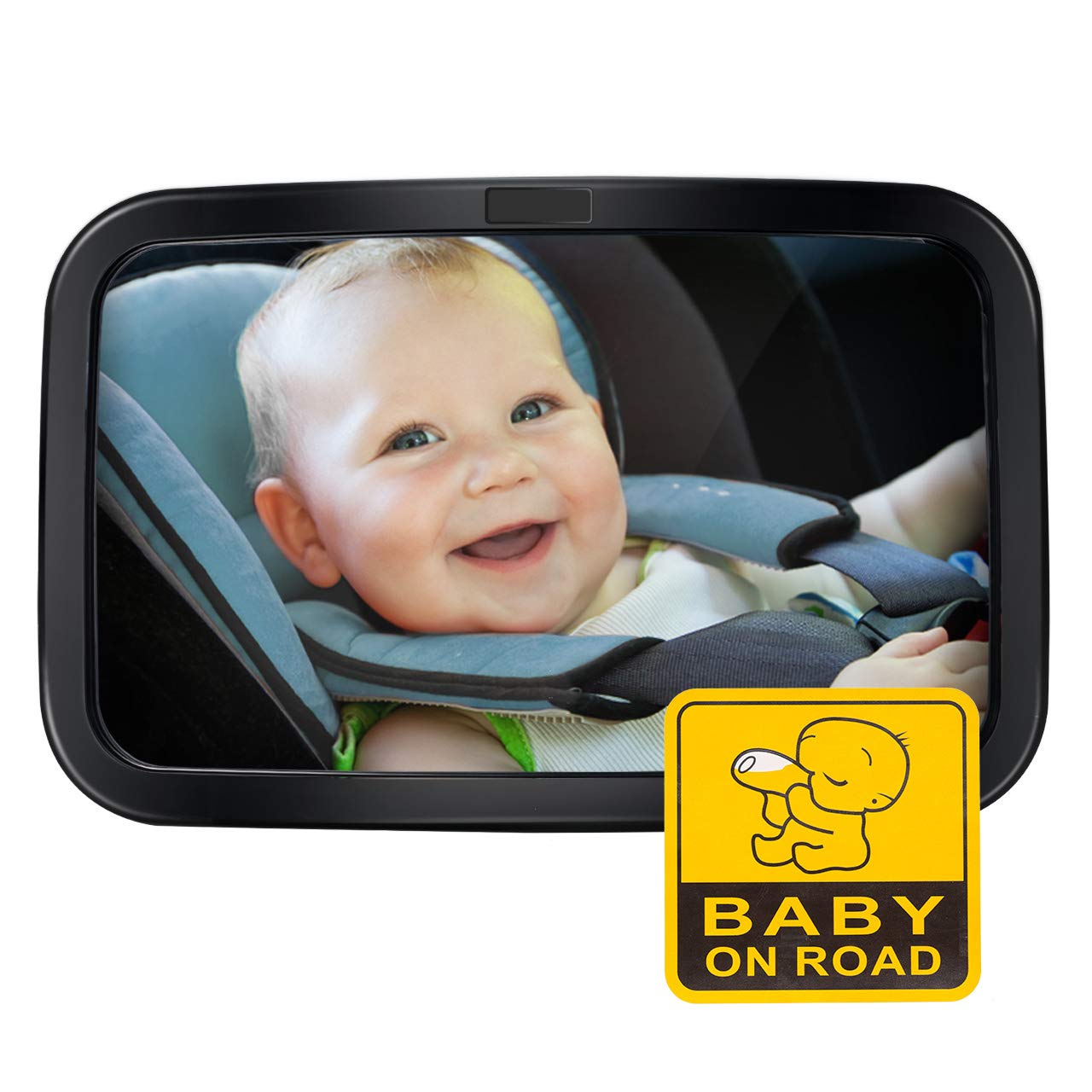 ANSTA Rückspiegel für Baby Auto, 100% bruchsicherer Rückspiegel, freier Blick breiter konvexer Spiegel, 360° Weitwinkel drehbar und justierbarer Rücksitz von ANSTA