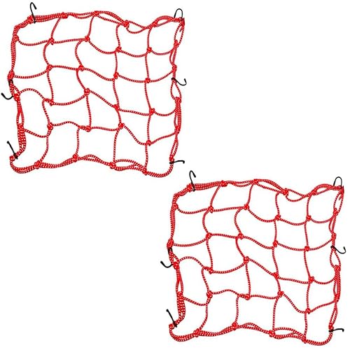 2 Stück Netz für Motorradhelm,Gepäcknetz Fahrrad,Gepäcktasche Gummizug Dehnbar,Helmnetz mit Haken,gepäckspinne Netz,Anhängernetz,Fahrrad Spanngurt Elastisch Fahrrad (Reflektierend Rot) von ANXJLEO
