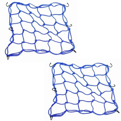 2 Stück Netz für Motorradhelm,Gepäcknetz Fahrrad,Gepäcktasche Gummizug Dehnbar,Helmnetz mit Haken,gepäckspinne Netz,Anhängernetz,Fahrrad Spanngurt Elastisch Fahrrad (Reflektierendes Blau) von ANXJLEO