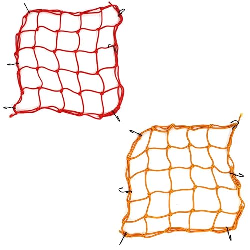 2 Stück Netz für Motorradhelm,Gepäcknetz Fahrrad,Gepäcktasche Gummizug Dehnbar,Helmnetz mit Haken,gepäckspinne Netz,Anhängernetz,Fahrrad Spanngurt Elastisch Fahrrad (Rot+Gelb) von ANXJLEO
