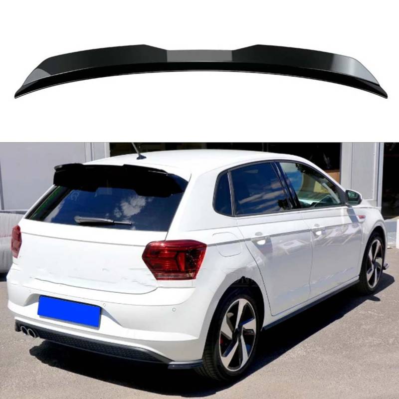 Auto-Dachspoiler für VW Polo AW MK6 GTI R-Line 2018-UP, ABS-Heckflügel-Heckklappen-Lippenaufkleber, Auto-Dekorationszubehör,Gloss Black von ANYTOY