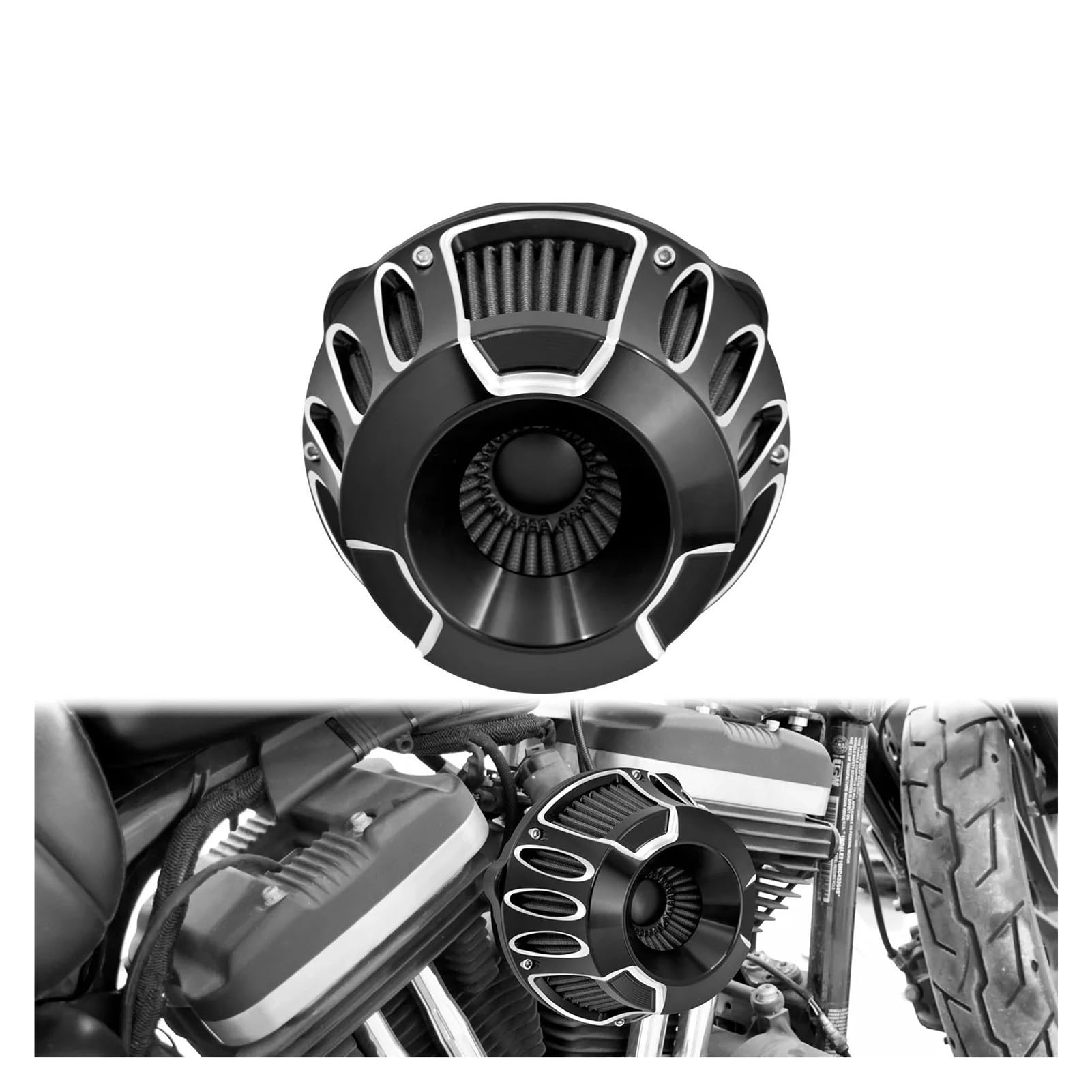AOBANIT Motorrad-Saugnapf-Luftreiniger-Filtersystem-Set, Aluminium, kompatibel mit Harley Softail FL Dyna Touring Glide Sportster XL 1200 883 Iron 48 (Luftfilter A) von AOBANIT