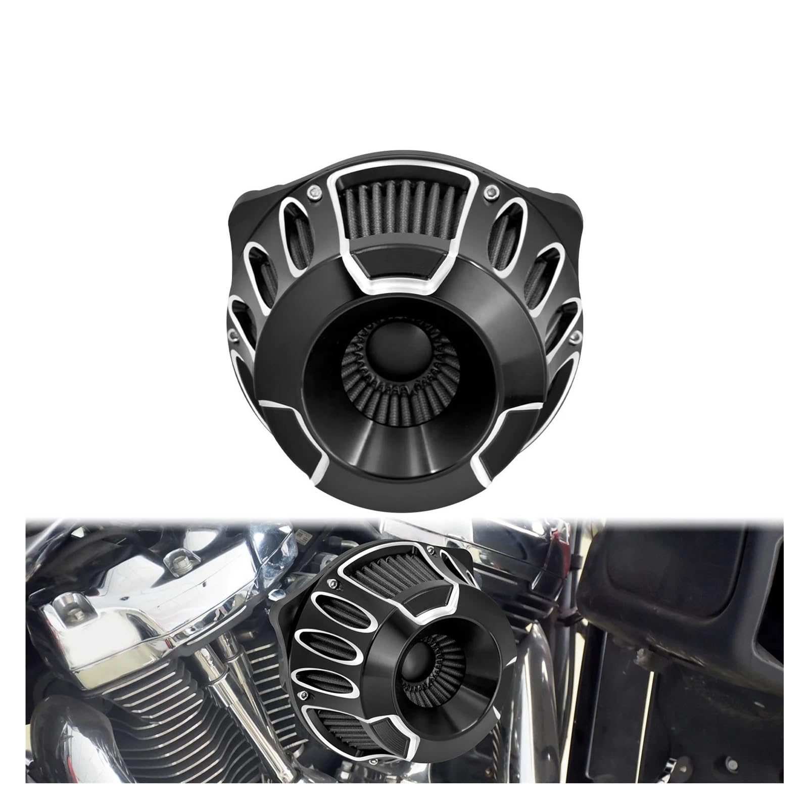 AOBANIT Motorrad-Saugnapf-Luftreiniger-Filtersystem-Set, Aluminium, kompatibel mit Harley Softail FL Dyna Touring Glide Sportster XL 1200 883 Iron 48 (Luftfilter B) von AOBANIT