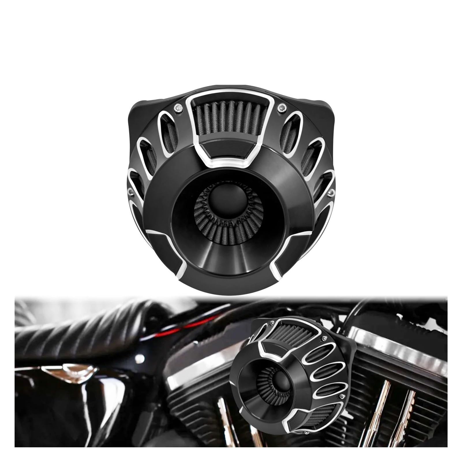 AOBANIT Motorrad-Saugnapf-Luftreiniger-Filtersystem-Set, Aluminium, kompatibel mit Harley Softail FL Dyna Touring Glide Sportster XL 1200 883 Iron 48 (Luftfilter C) von AOBANIT