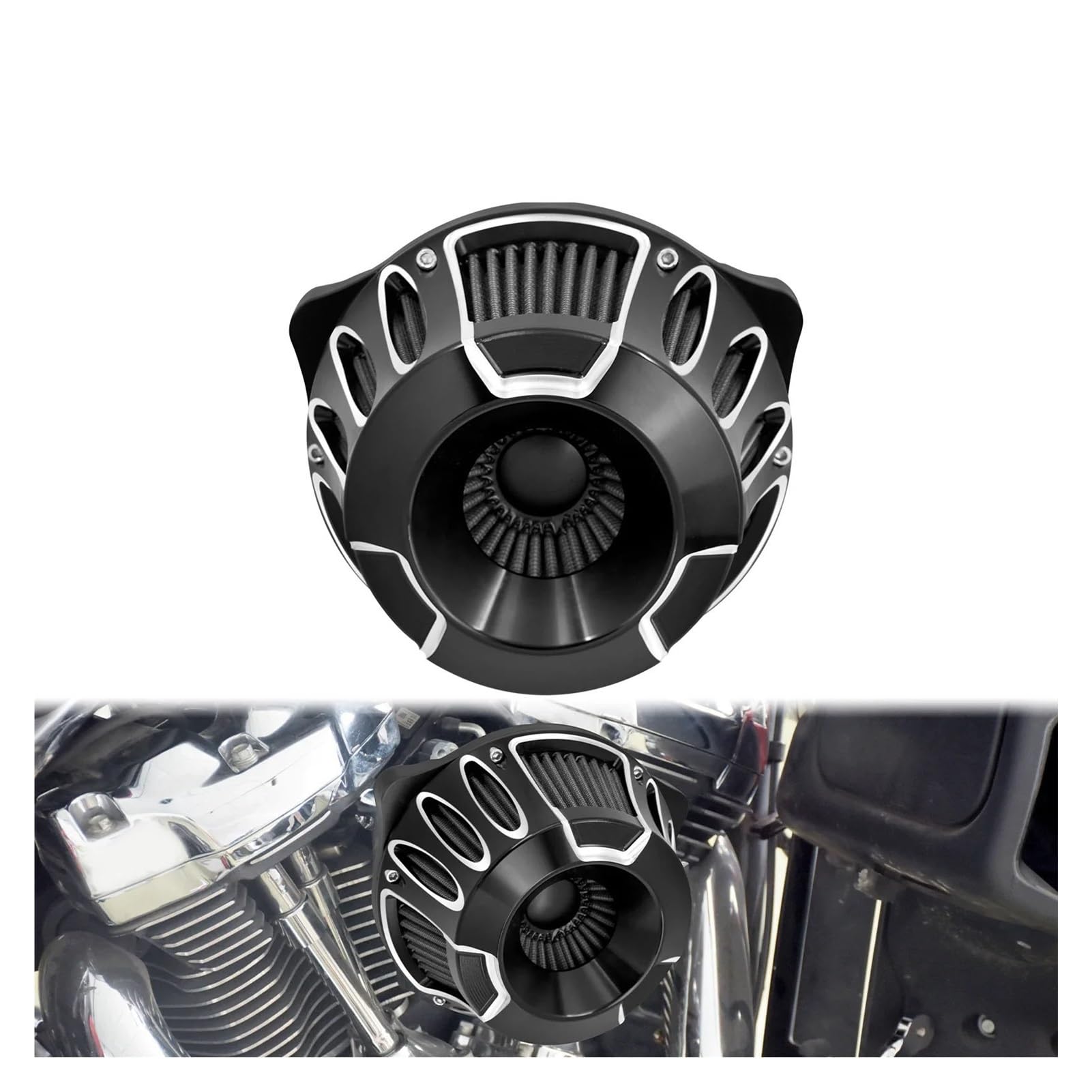 AOBANIT Motorrad-Saugnapf-Luftreiniger-Filtersystem-Set, Aluminium, kompatibel mit Harley Softail FL Dyna Touring Glide Sportster XL 1200 883 Iron 48 (Luftfilter D) von AOBANIT