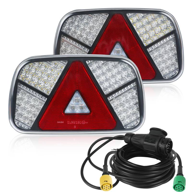 AOHEWEI Anhänger Rücklicht Set, 12 V/24 V wasserdichtes Blinker Brems Rückwärts Nebel Reflektor mit 13-poligem Stecker 5,5 m langes 6-adriges Kabel für LKW Wohnwagen Van Traktor von AOHEWEI