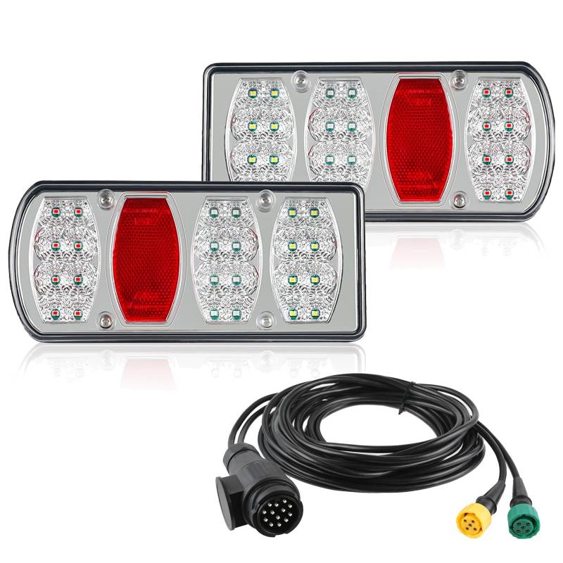 AOHEWEI Anhänger Rücklicht Set 12 V 24 V, wasserdichter Blinker Bremse Rücklicht Rückwärtsgang Nebel Reflektor mit 13-poligem Stecker 5,5 m langes 5-adriges Kabel für LKW Wohnwagen Van Traktor von AOHEWEI