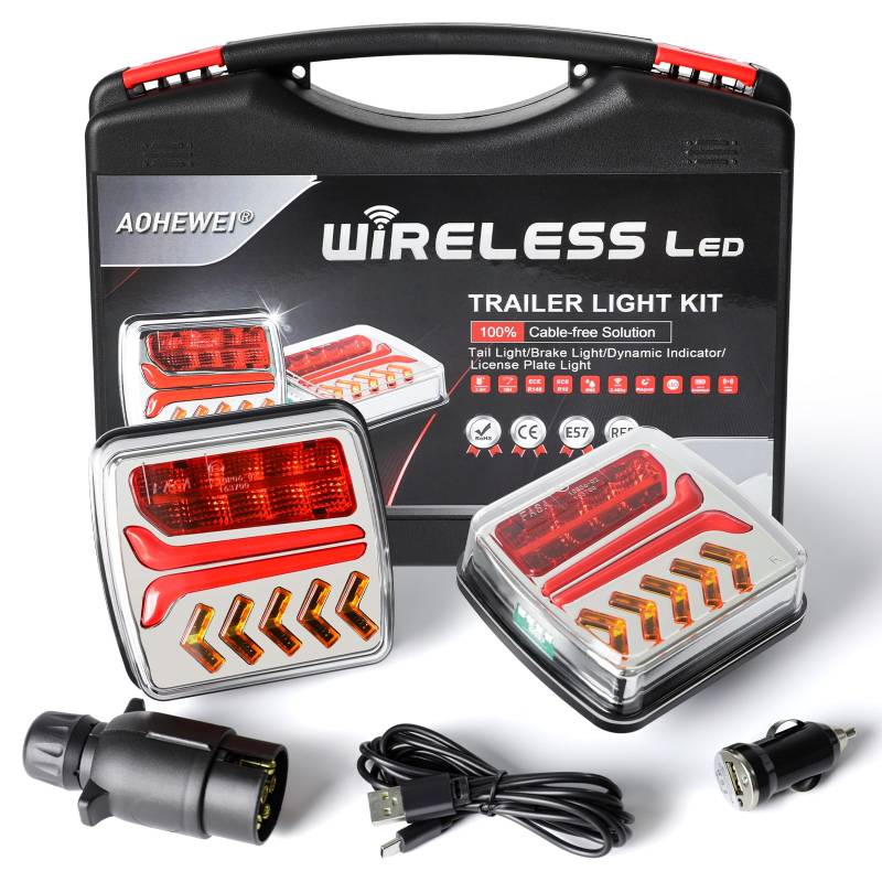 AOHEWEI Kabellose Anhänger Rückleuchten LED Magnetische LKW Rückleuchten Kabel Gratis 12V ECE Zulassung mit 7 Pin Stecker für Anhänger, LKW, Wohnwagen oder LKW von AOHEWEI