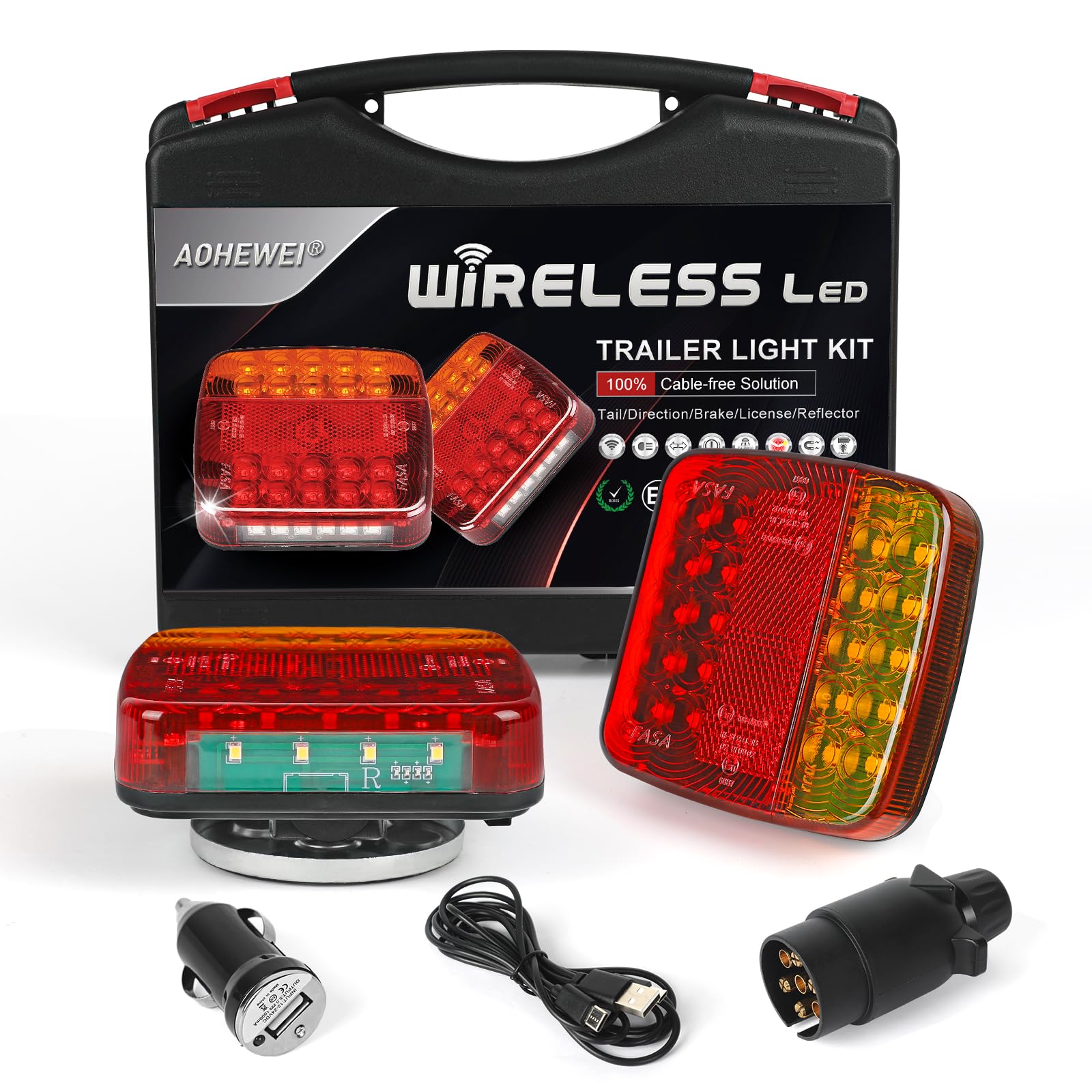 AOHEWEI Kabelloses Beleuchtungs LED Set, magnetische Anhänger Rücklichter kabellos 12 V, LKW-Heck ECE EMV geprüft für Anhänger, LKW, Wohnwagen oder LKW von AOHEWEI