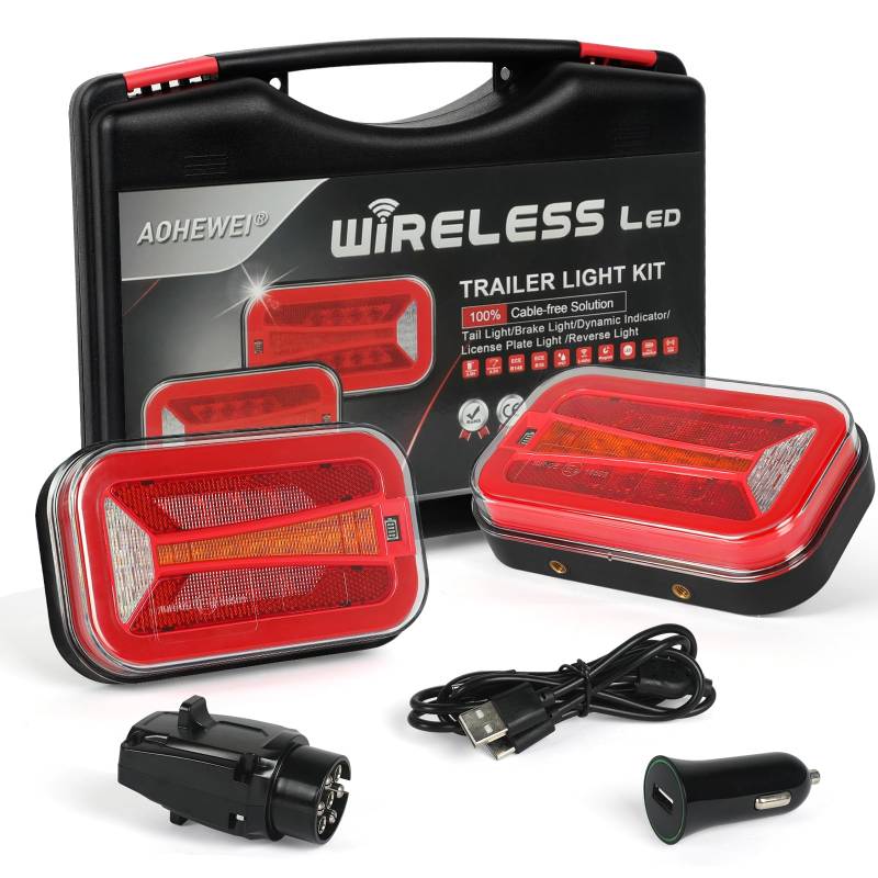 AOHEWEI Magnetisches kabelloses LED Anhänger Rücklicht Set, 12/24 V kabellose wasserdichte dynamische Rücklichter mit Magnet ECE EMV Zulassung für Anhänger, LKW, Wohnwagen von AOHEWEI