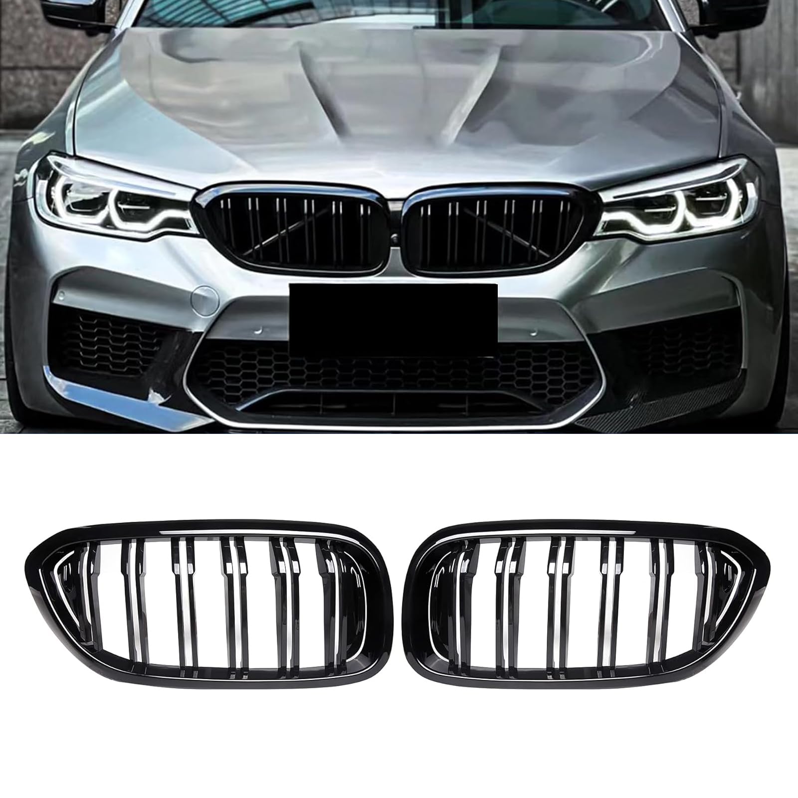 AOIQTTJNB G30 G31 Kühlergrill für BMW 5er G30 G31 Schwarze Nieren Doppelsteg Sport Grill G30 G31 Tuning 2017-2020 von AOIQTTJNB