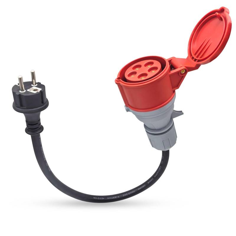 AOJO Schuko Stecker auf 16A CEE Kupplung Adapter, 230V Schuko auf 5-Polig CEE Kupplung für Elektrofahrzeuge, EV Ladegerät -IP44 Schutz (S14542) von AOJO