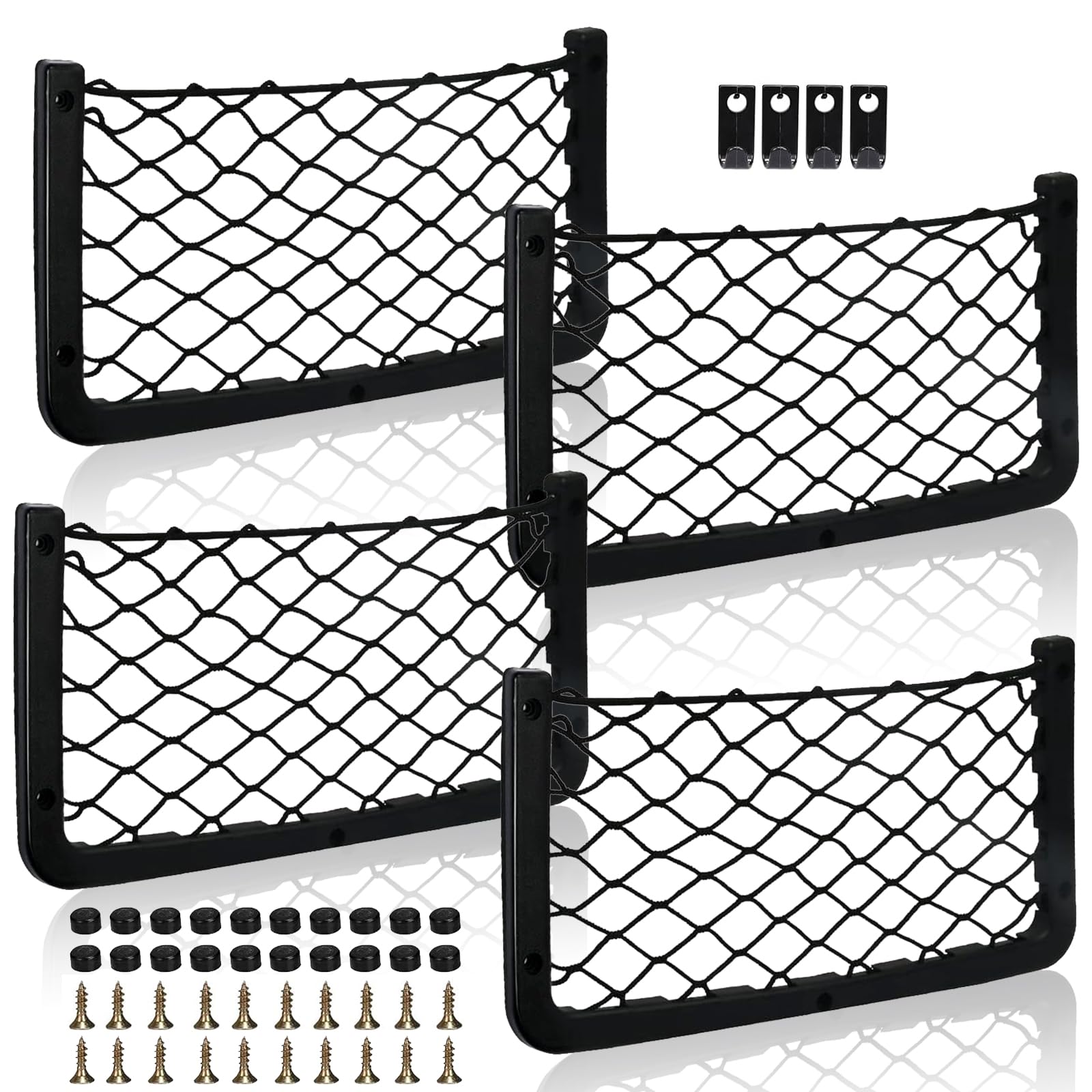 AOKITO 4 Stück Gepäcknetz, Netz Auto, Kofferraum Netz, Gepäcknetz Wohnmobil, Auto Kofferraum Aufbewahrungsnetz mit Haken, Schraube, für Wohnwagen, LKW, Transporter Lieferwagen (36 x 18cm) von AOKITO