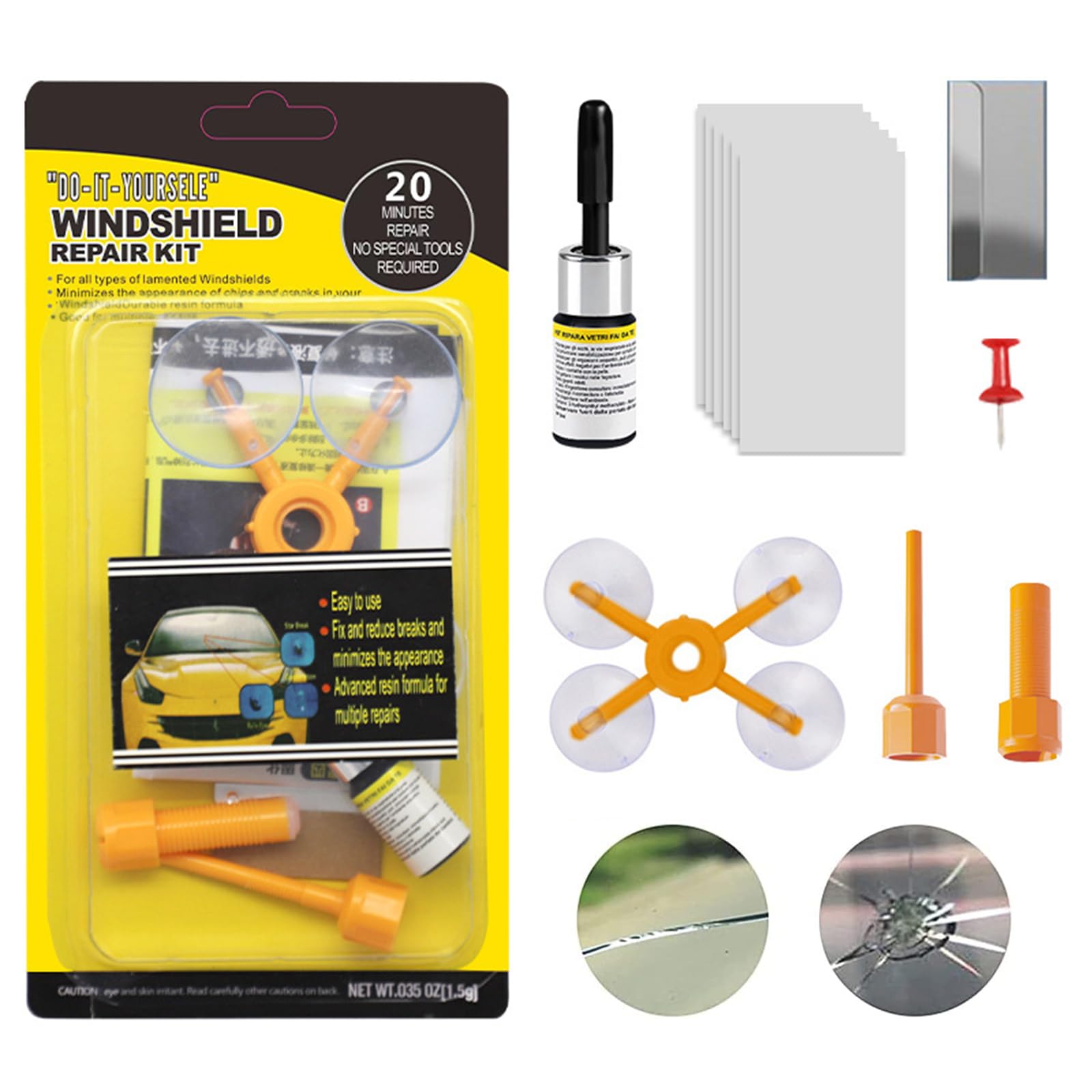 AOMiGT Windschutzscheibe Reparaturset, 11PCS Auto Windshield Repair Kit, Glas Reparatur Flüssigkeit,Glasreparaturflüssigkeit, Windschutzscheibe Glass Repair, Reparaturset Auto Windschutzscheiben von AOMiGT