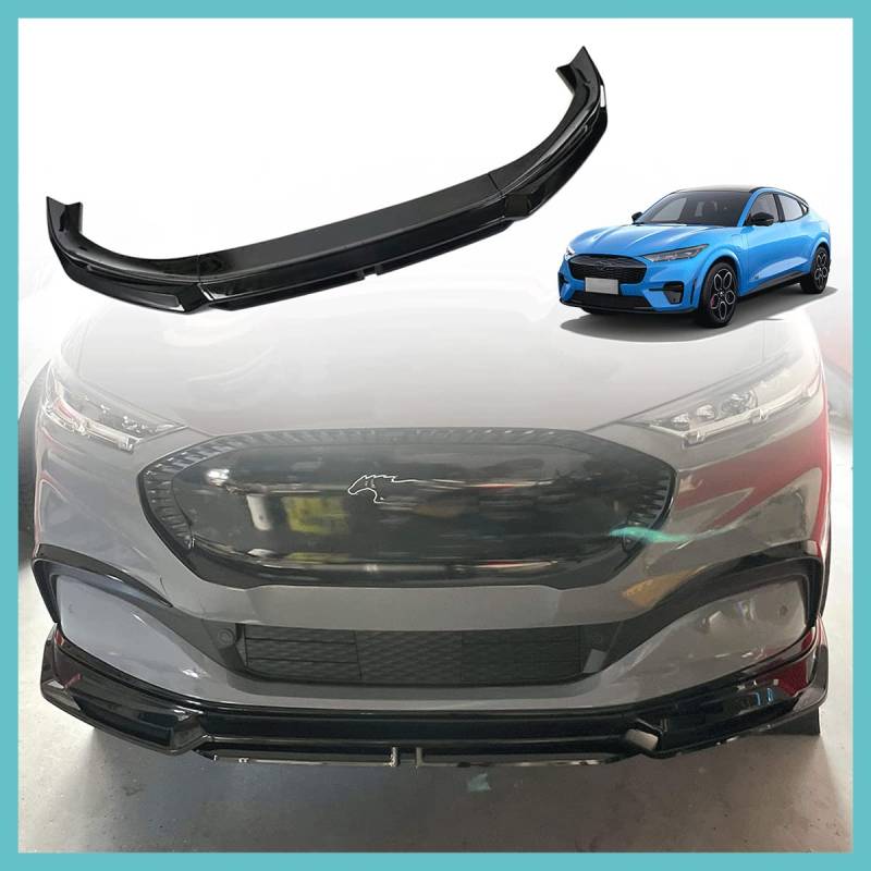 AOSK für Mustang Mach-E Frontlippe Splitter 4 Piesec Stil ABS Frontstoßstange Lippe Spoiler Seitenkörper Kit Trim Kompatibel mit 2021-2023 Mustang Mach e Außenzubehör (V1 Glänzendes Schwarz) von AOSKonology