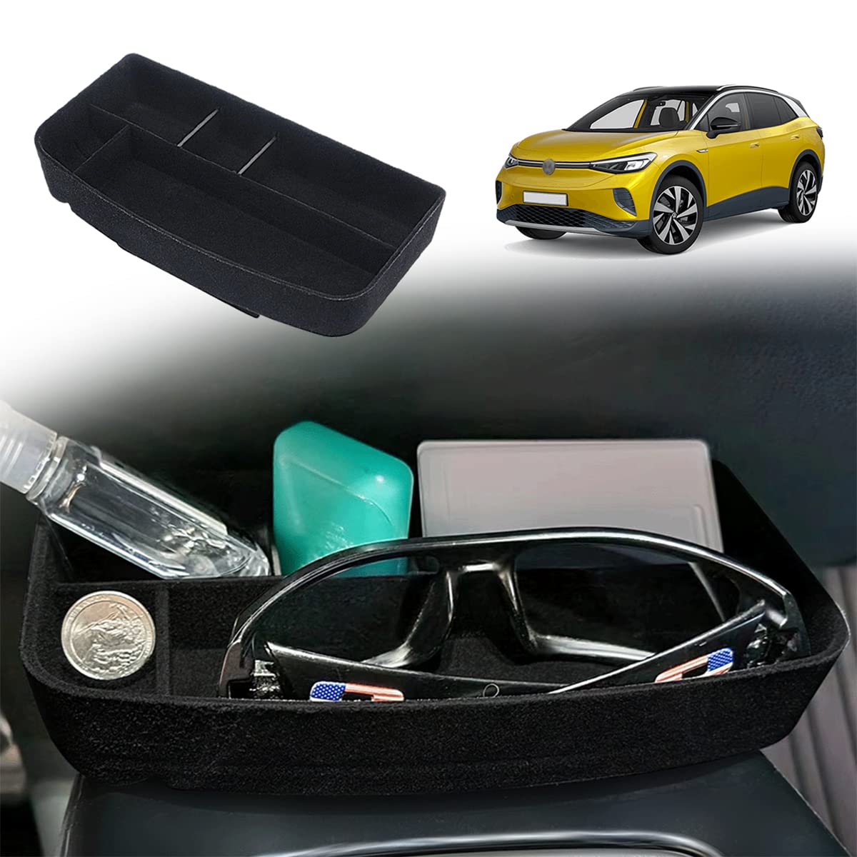 AOSKonology Für VW ID.4 Mittelkonsole Kartenfach Tablett Beflockt Organizer Zubehör Aufbewahrungsbox Aufbewahrung Sonnenbrille Ladeadapter Kompatibel mit ID4 ID 4 2021 2022 Nicht geeignet 2023+ von AOSKonology