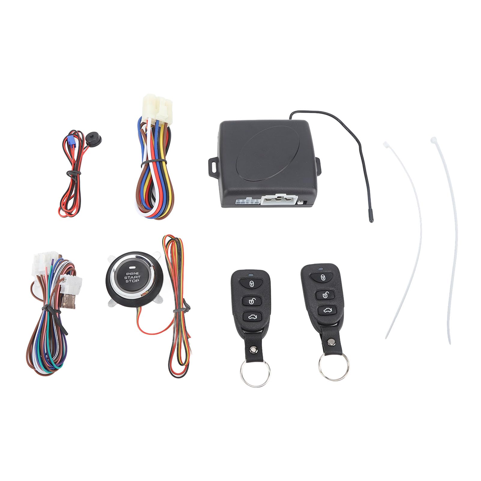 AOWINHIT Autoalarmanlage mit Schlüssellosem Zugang, Ferngesteuertem Motorstarter und Diebstahlschutzfunktionen, DC12V-Fahrzeugsicherheitssystem mit Push-to-Start-Zündknopf (BT) von AOWINHIT