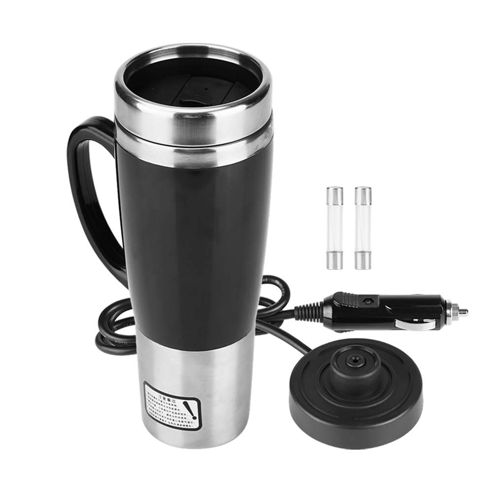 AOWINHIT Reisefreundlicher Auto-Elektrobecher, 12 V 24 V Edelstahl-Heizbecher für Kaffee und Tee, Ideal für Winterreisen und Autonutzung, Schwarz (12V) von AOWINHIT