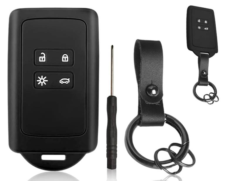 AOYEGIC Autoschlüssel Hülle,Silikon Schlüsselhülle,4-Tasten Schlüssel Cover,Auto Schutzhülle,Keyless Protector Zubehör mit Schlüsselanhänger,Kompatibel mit Renault,Kompatibel mit Captur(Schwarz) von AOYEGIC