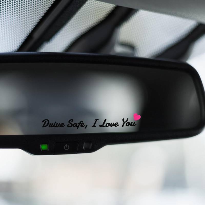 AOZUO 3 Stück Drive Safe I Love You Autospiegel Aufkleber, Herz Rückspiegelaufkleber, Sonnenblenden Make up Spiegel Sticker Autoinnenraum Geschenke für Fahrer Frauen Männer Ehemann Ehefrau(Schwarz) von AOZUO