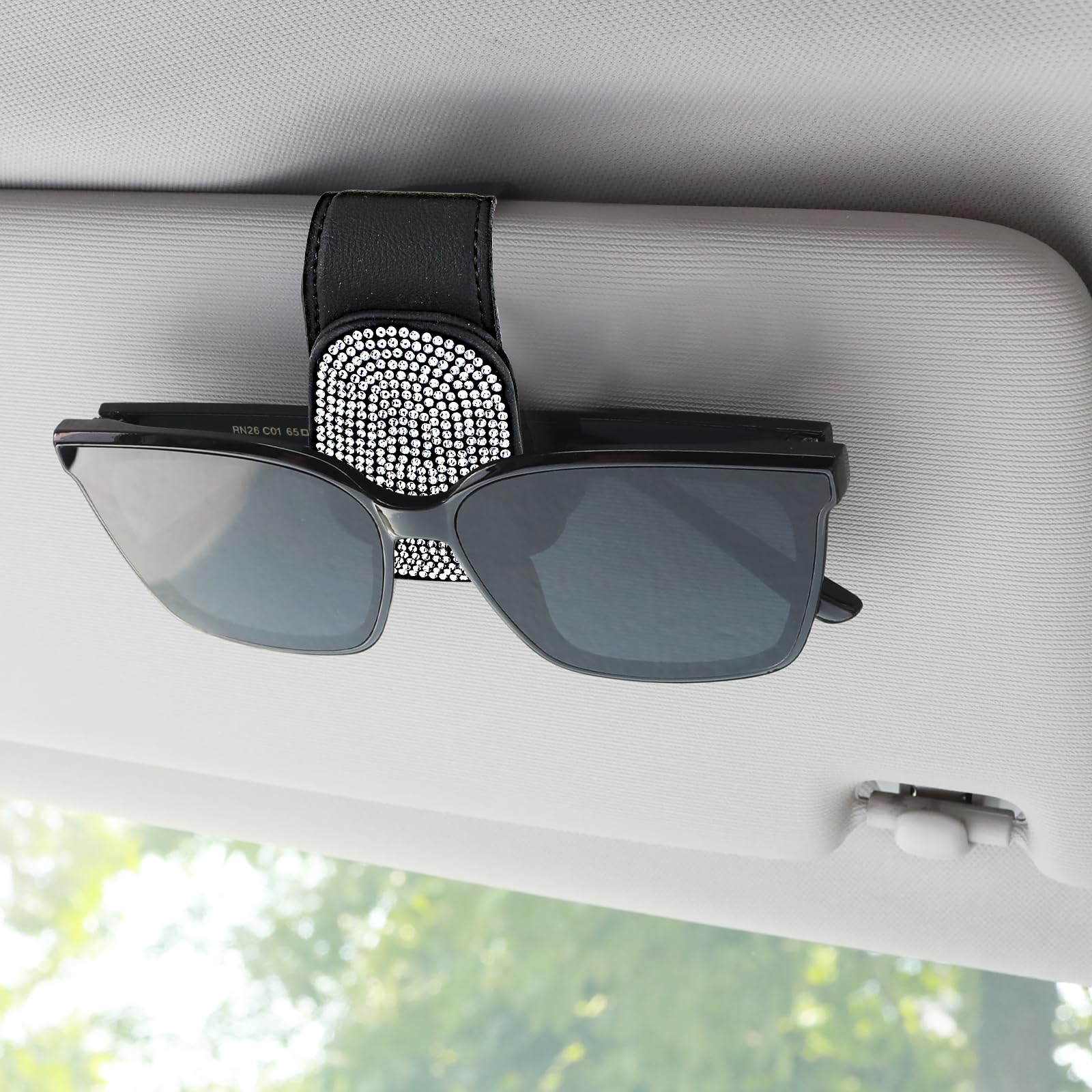 AOZUO Magnetische Brillenhalter, Auto Zubehör Innenraum Auto Sonnenbrillenhalter Auto Sonnenblende Leder Brillenhalter Clip für Universelles Auto Visier Zubehör (Weiß Diamant) von AOZUO