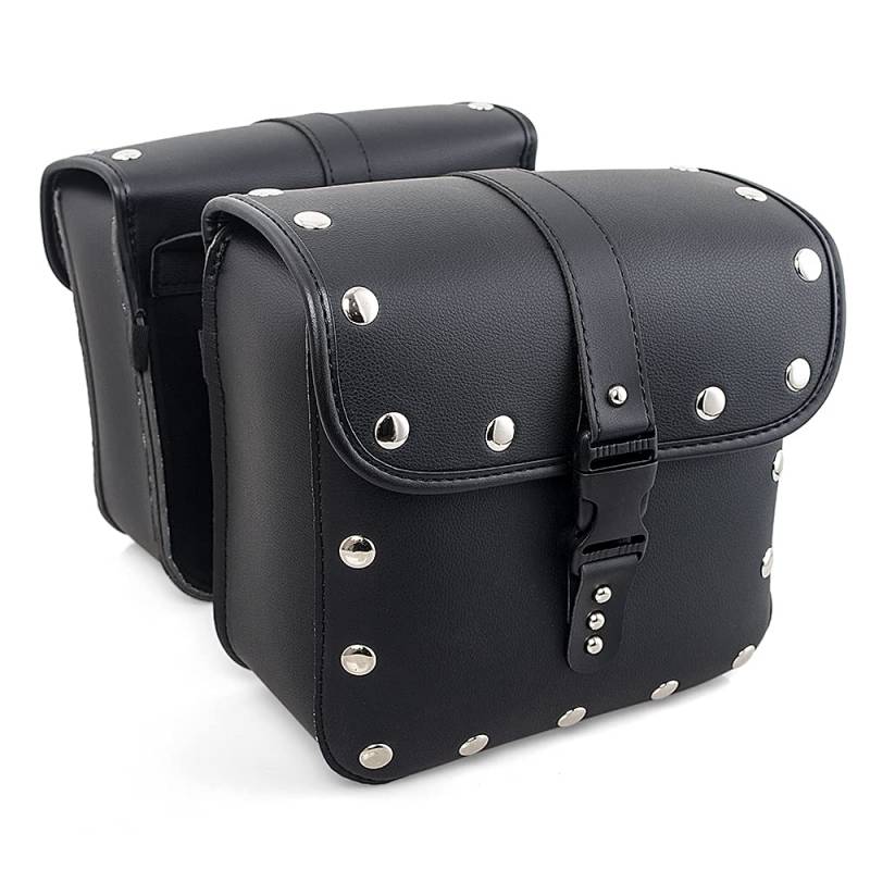 APEBAZY Motorrad Satteltaschen Universal Satteltasche PU Leder Seitliche Werkzeugtaschen Große Kapazität PU-Leder Außentasche für Sportster Softail Dyna ADV Nieten von APEBAZY