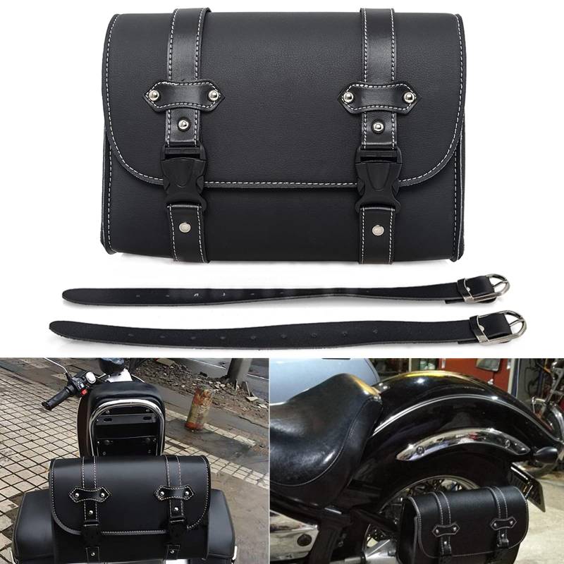 APEBAZY Universal Motorrad Satteltasche PU Leder Werkzeugtasche wasserdichte Motorradtasche Gepäcktaschen Satteltasche Tasche Modische Motorrad Aufbewahrungstasche Schwarz von APEBAZY