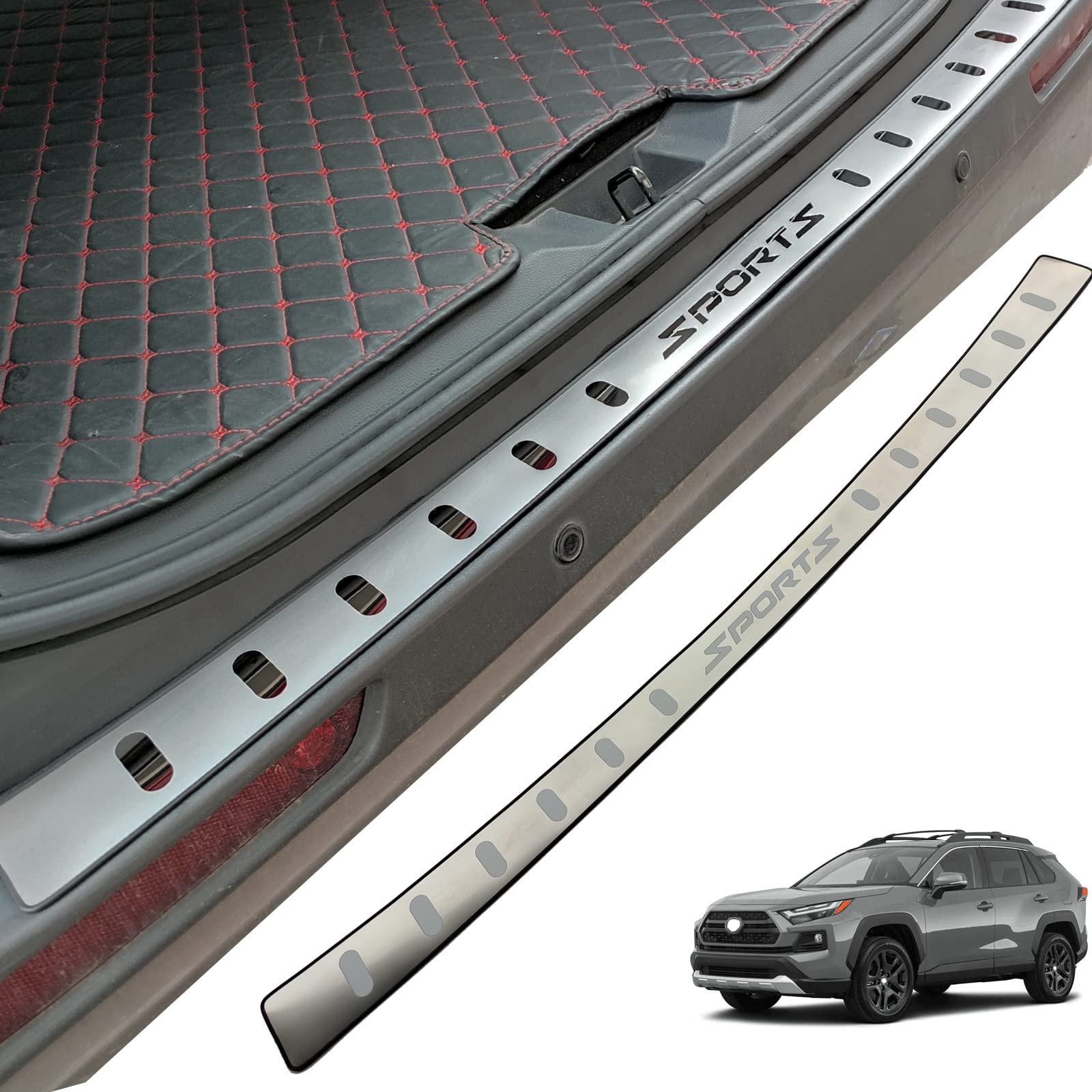 APEXRA Auto Edelstahl Heckstoßstange Schutz, für Toyota RAV4 2019 2020 2021 2022 2023 Zubehör, Autoteile Heckklappe Heckklappe Hinterraum Tür Schwellerabdeckung Scuff Plate Strip Guard Protection von APEXRA