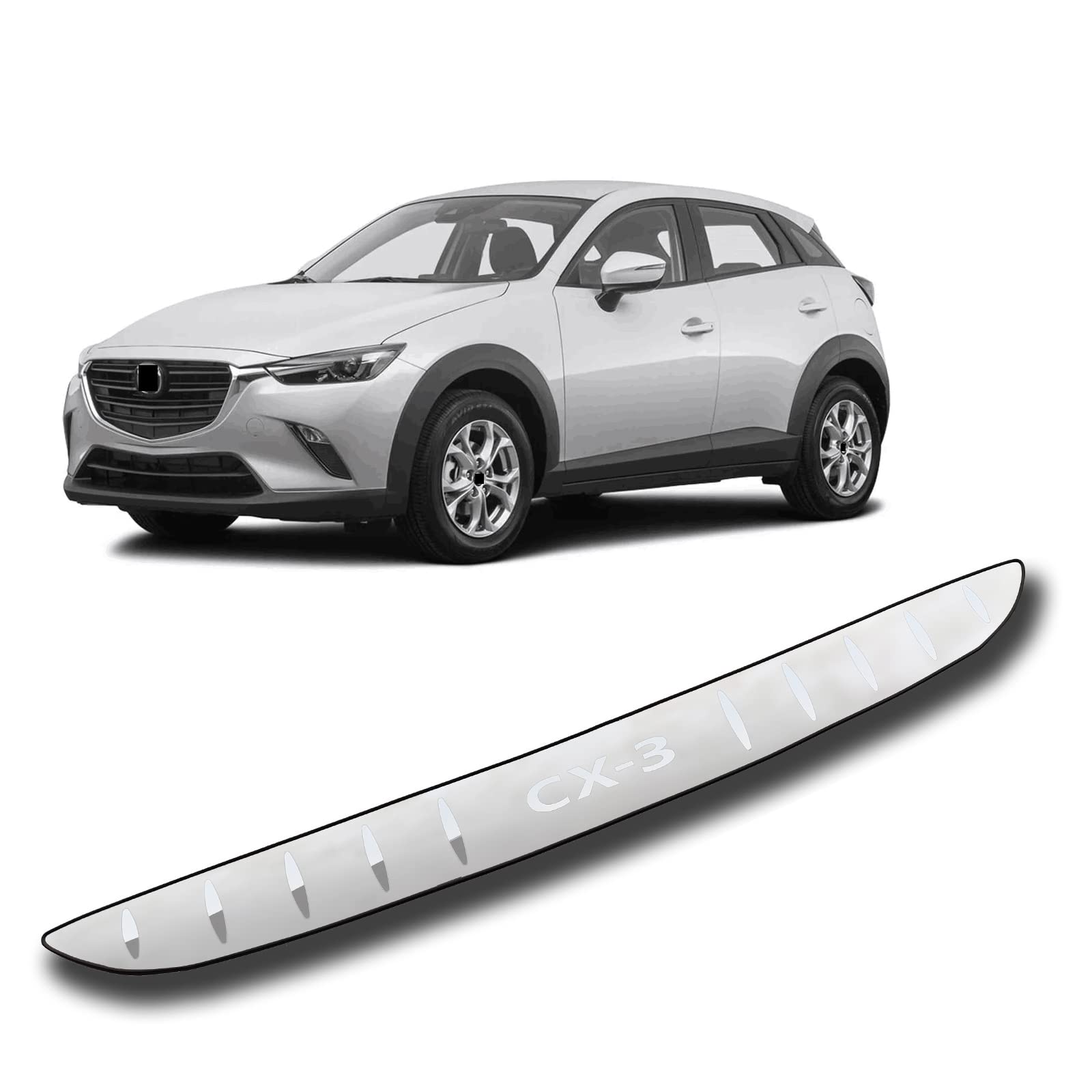 APEXRA Auto Edelstahl Heckstoßstangenschutz, für Mazda CX3 2016-2021 Zubehör, Autoteile Heckklappe hinten Kofferraum Einstiegsleisten Abdeckung Scuff Plate Strip Guard Protection von APEXRA