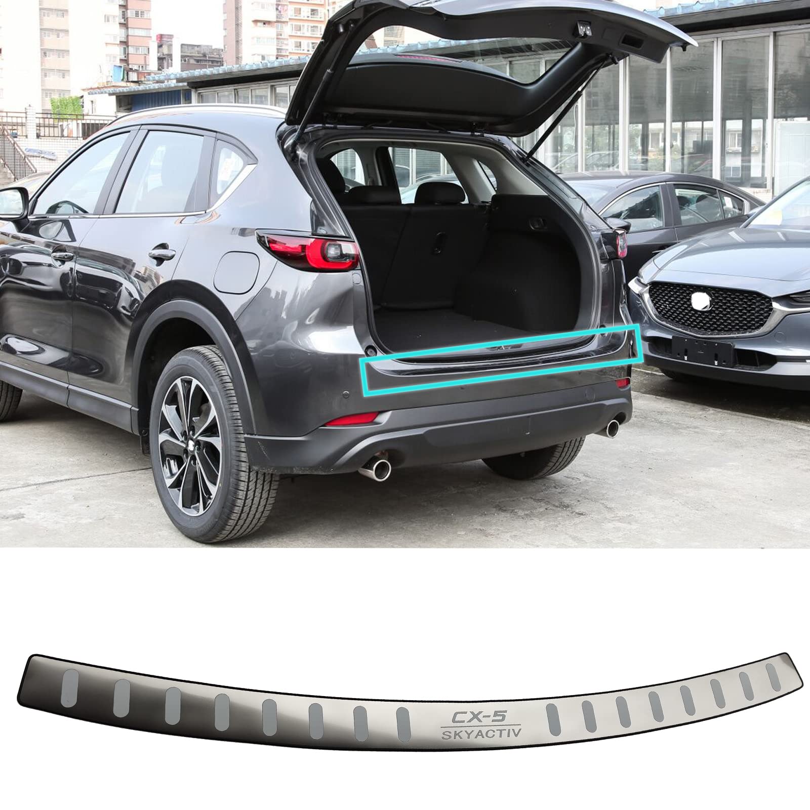 APEXRA Auto Edelstahl Heckstoßstangenschutz, für Mazda CX5 CX-5 2017-2021 2022 2023 Zubehör, Autoteile Heckklappe hinten Kofferraum Einstiegsleisten Abdeckung Scuff Plate Strip Guard Protection von APEXRA