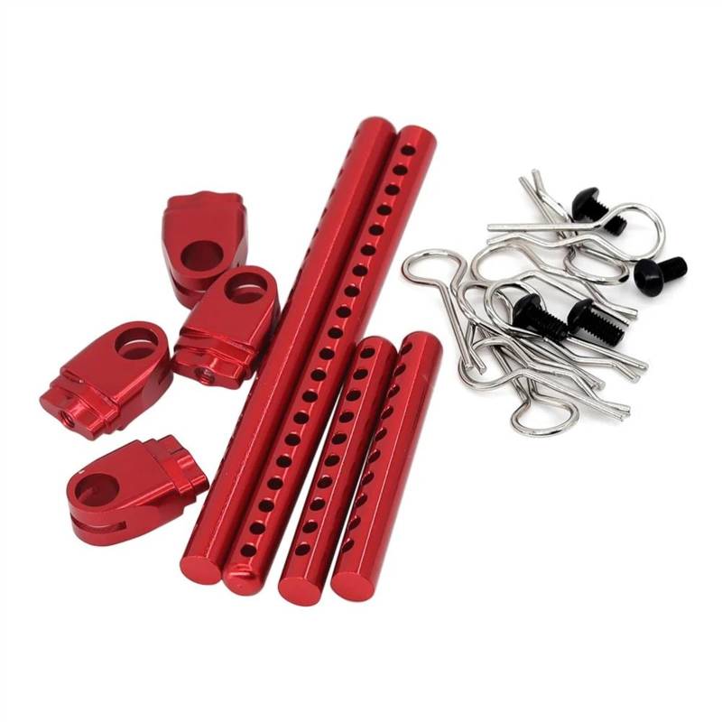 APMXQWIL RC Autoteile Für Tamiya Für TT02 Metallmontierte Karosseriepfostenhalterungen Autoschale Mit R-Clips Befestigungssäulenteil Modell RC Upgrade-Teile Autozubehör(Red) von APMXQWIL