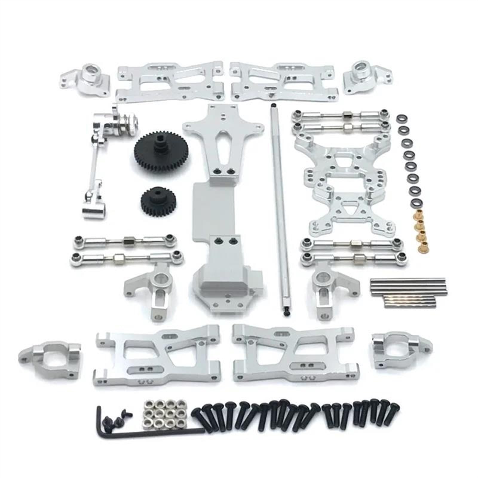 APMXQWIL RC Autoteile Für Wltoys 144001 144002 144010 1/14 Metall-Tuning-Teile-Kits Schwinge Verbindungsstange Lenkblock Tasse Dämpferturm RC Autozubehör(Silver) von APMXQWIL