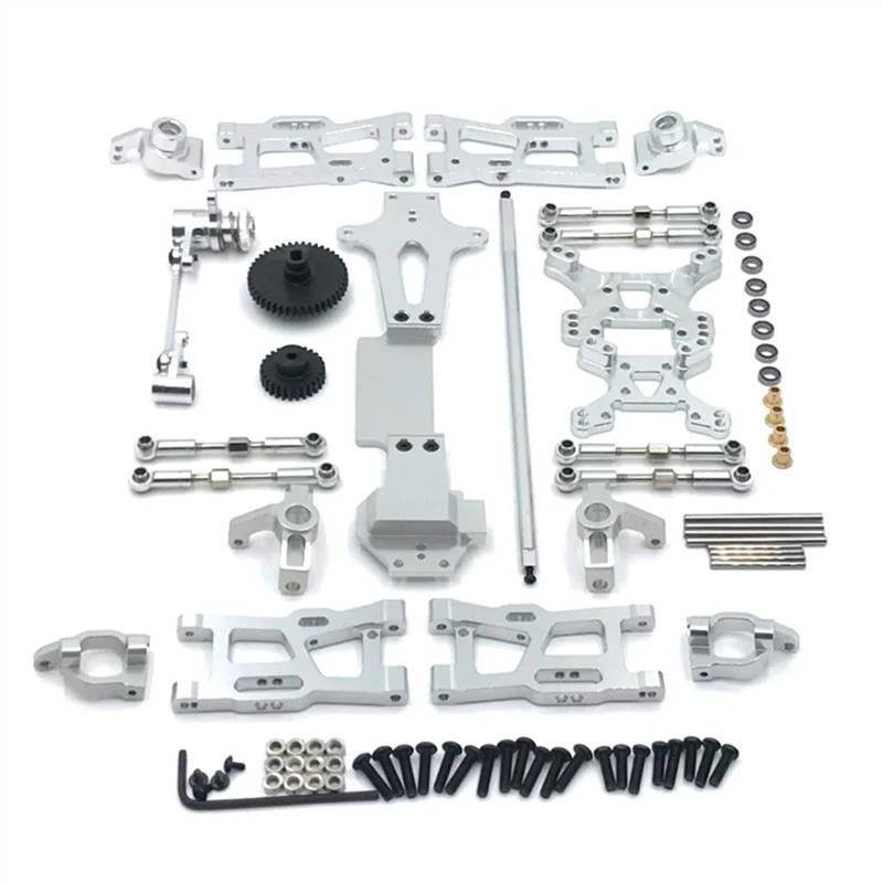 APMXQWIL RC Autoteile Für Wltoys 144001 144002 144010 1/14 Metall-Tuning-Teile-Kits Schwinge Verbindungsstange Lenkblock Tasse Dämpferturm RC Autozubehör(Silver) von APMXQWIL