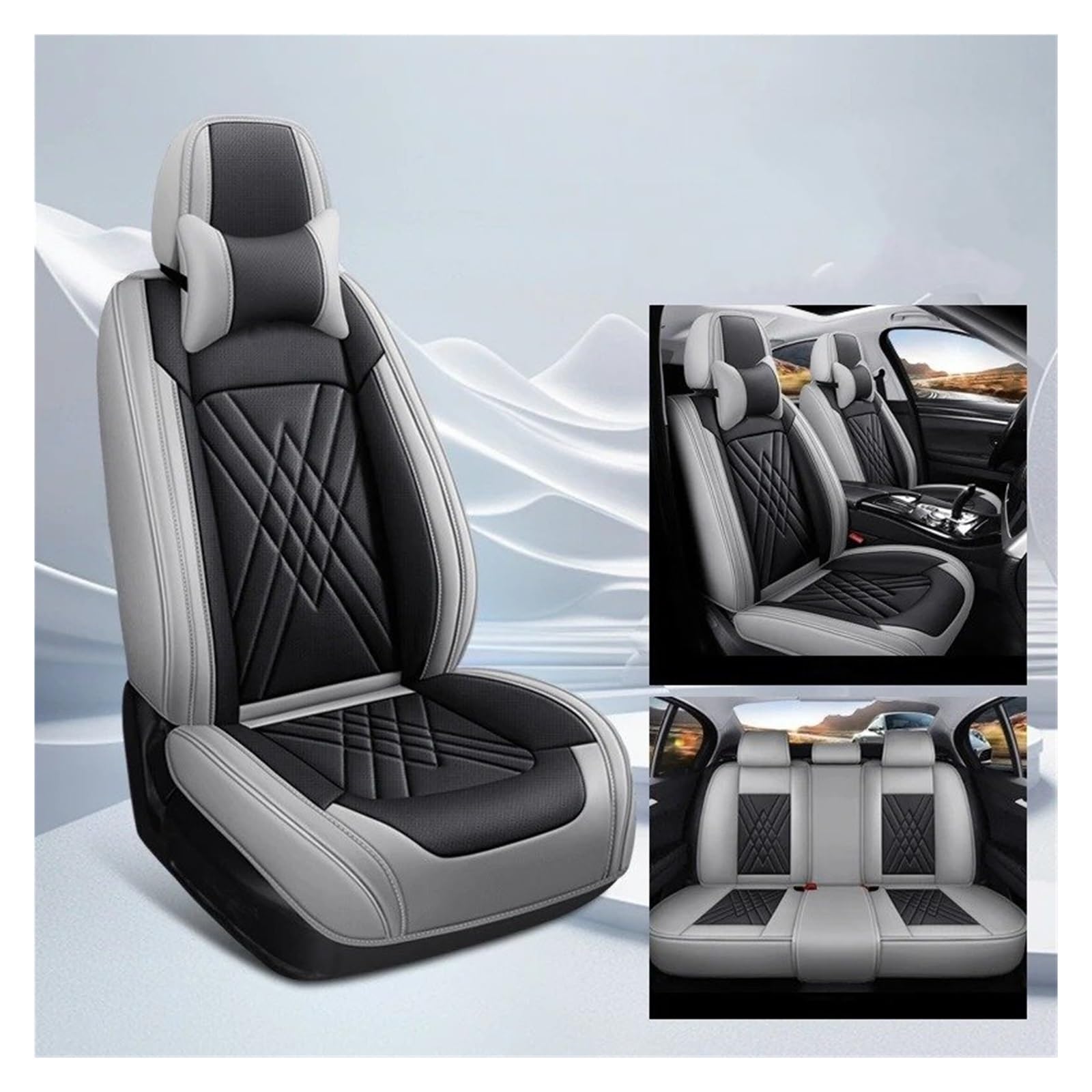 APNWVFO Sitzbezügesets Für 3er-Serie Alle Automodelle E46 E90 E93 F30 F31 F34 F35 G20 G21 G28 Universeller Autositzbezug Autositzüberzug(B-Grey Black 5 Seats) von APNWVFO