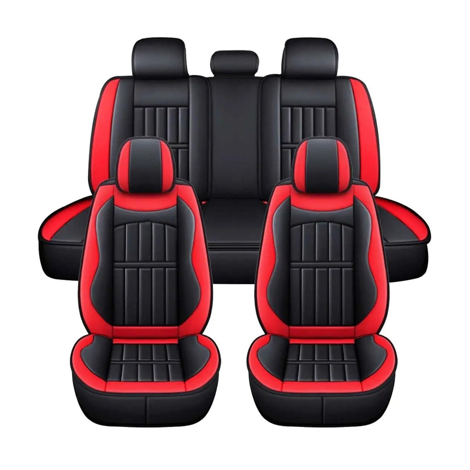 APNWVFO Sitzbezügesets Für 5 Sitze Volle Autositzbezüge Autos Sitzbezüge Schutzkissen Deluxe PU-Leder Vorne + Hinten Set SUV Truck Autositzüberzug(Red) von APNWVFO