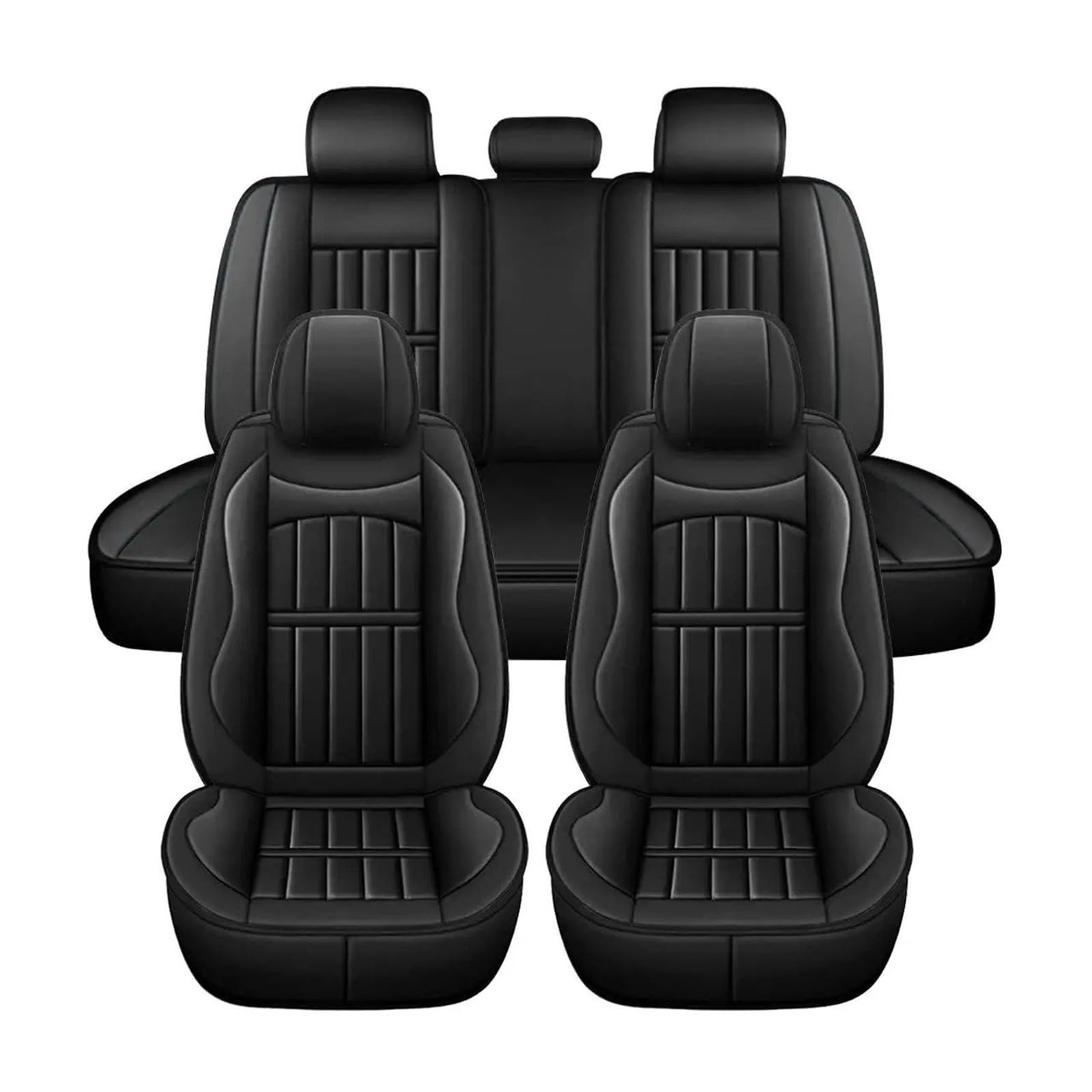 APNWVFO Sitzbezügesets Für 5 Sitze Volle Autositzbezüge Autos Sitzbezüge Schutzkissen Deluxe PU-Leder Vorne + Hinten Set SUV Truck Autositzüberzug(Schwarz) von APNWVFO