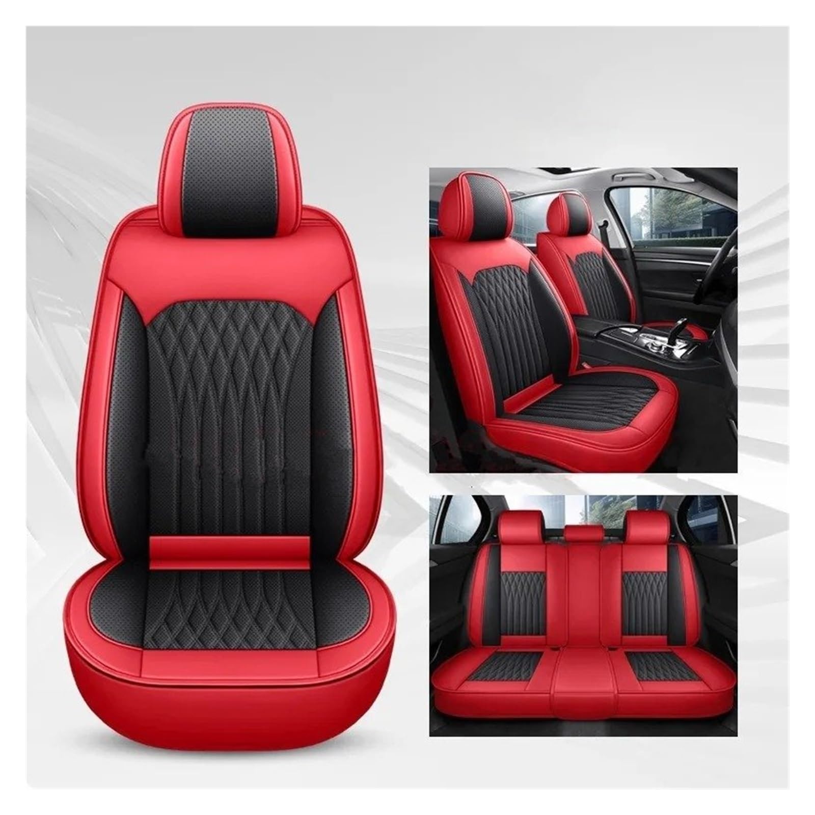 APNWVFO Sitzbezügesets Für 5er-Serie Alle Automodelle F10 F11 G30 G31 E39 E60 E61 F07 F18 G38 Universeller Autositzbezug Autositzüberzug(A-Black Red 5 Seat) von APNWVFO