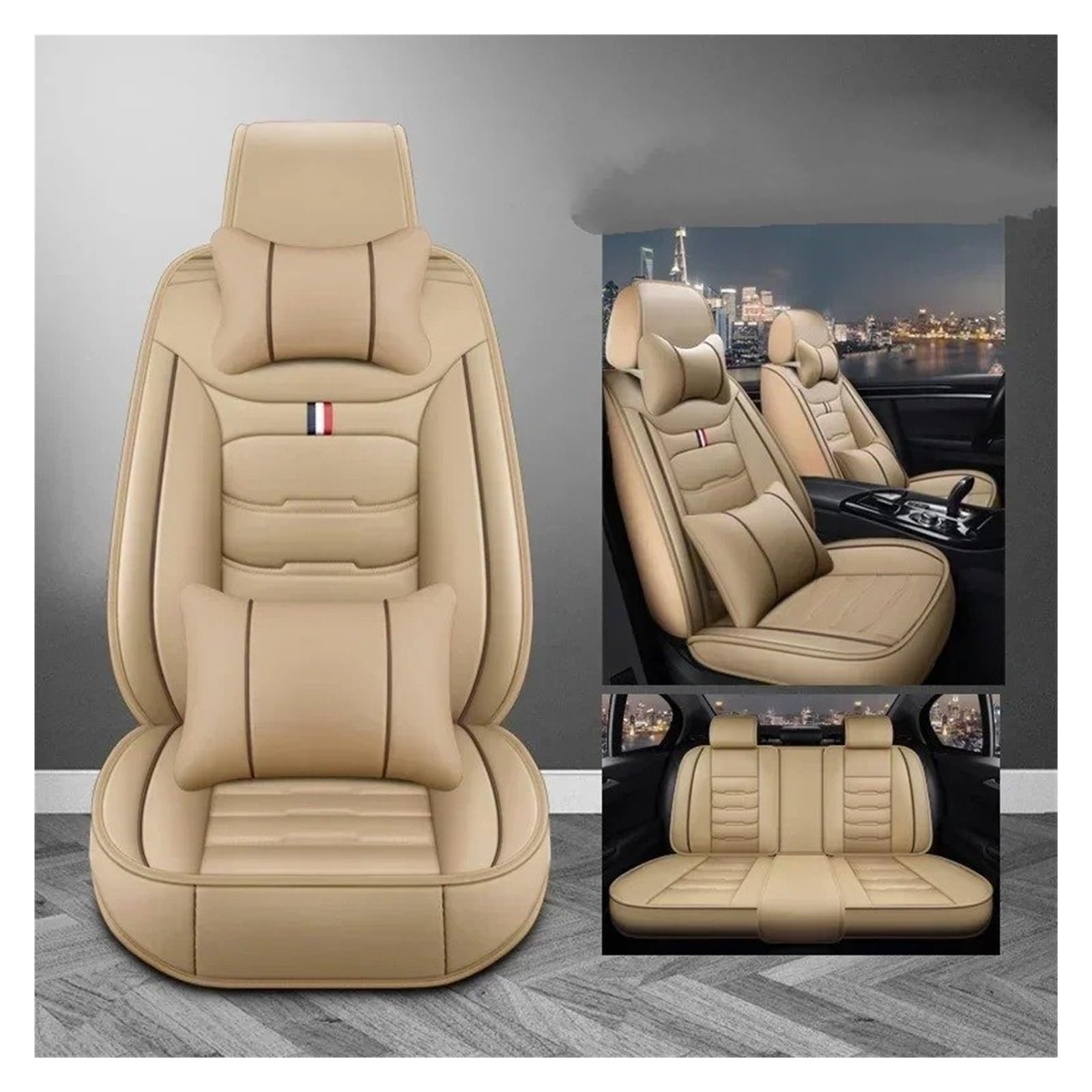 APNWVFO Sitzbezügesets Für CR-Z Für CRV Für Stream Für Legend Für Fit Für Avancier Für Crider Für Integra Universeller Autositzbezug Aus Leder Autositzüberzug(B-Beige 5seat) von APNWVFO