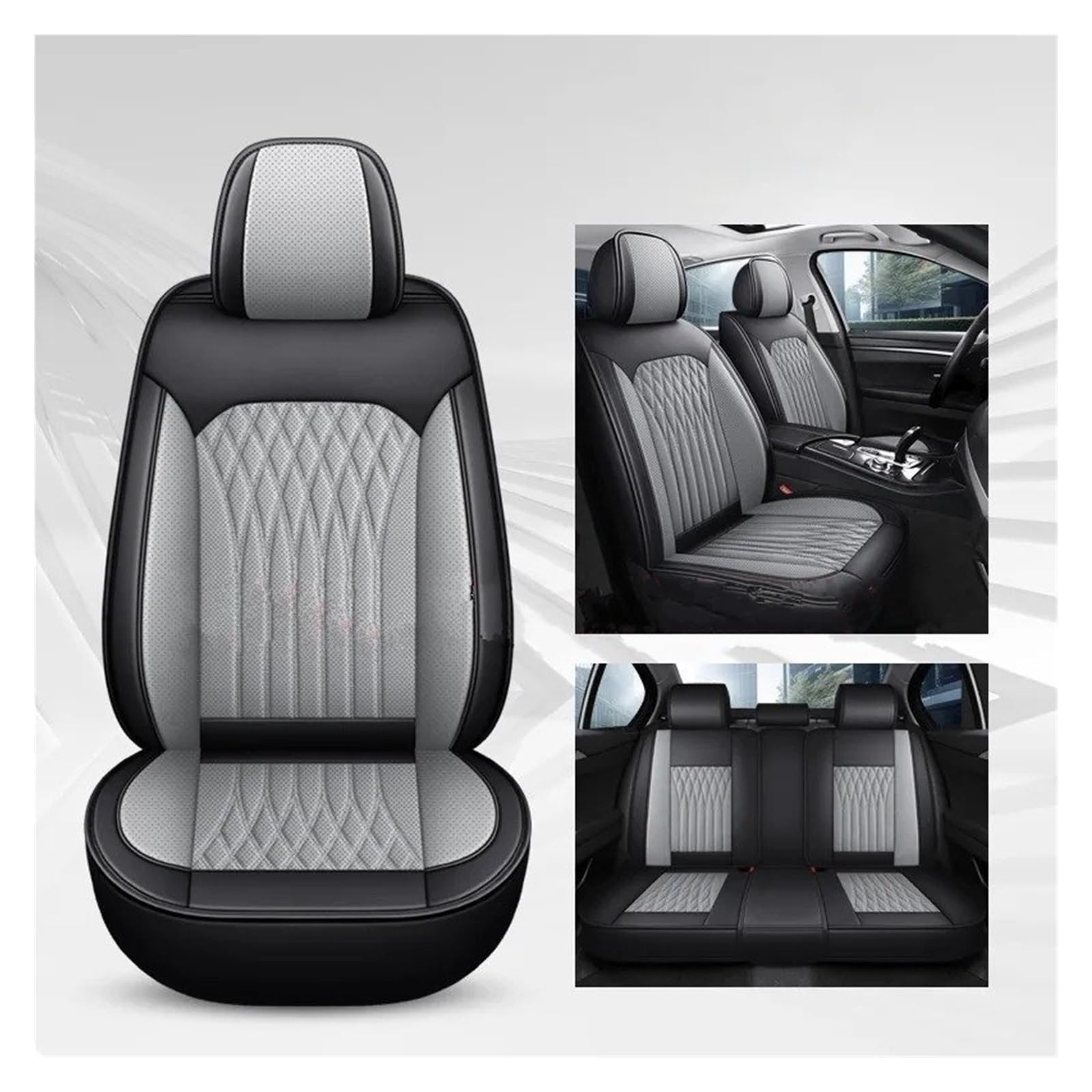 APNWVFO Sitzbezügesets Für Chevrolet Für Cruze Für Blazer Für Captiva Für Camaro Für Aveo Für Malibu Für Equinox Universal-Autositzbezug Aus Pu-Leder Autositzüberzug(A-Black Gray 5 Seat) von APNWVFO