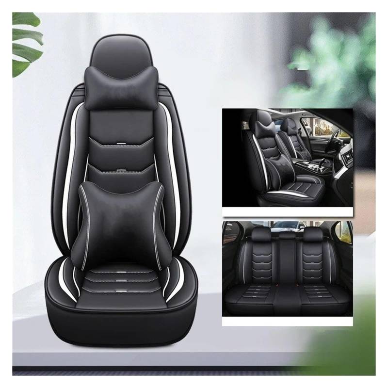 APNWVFO Sitzbezügesets Für Chevrolet Für Rveo Für Menlo Für Cavalier Für Cruze Für Monza Für Sail Für Malibu XL Universeller Autositzbezug Aus Leder Autositzüberzug(B-Black White 5seat) von APNWVFO