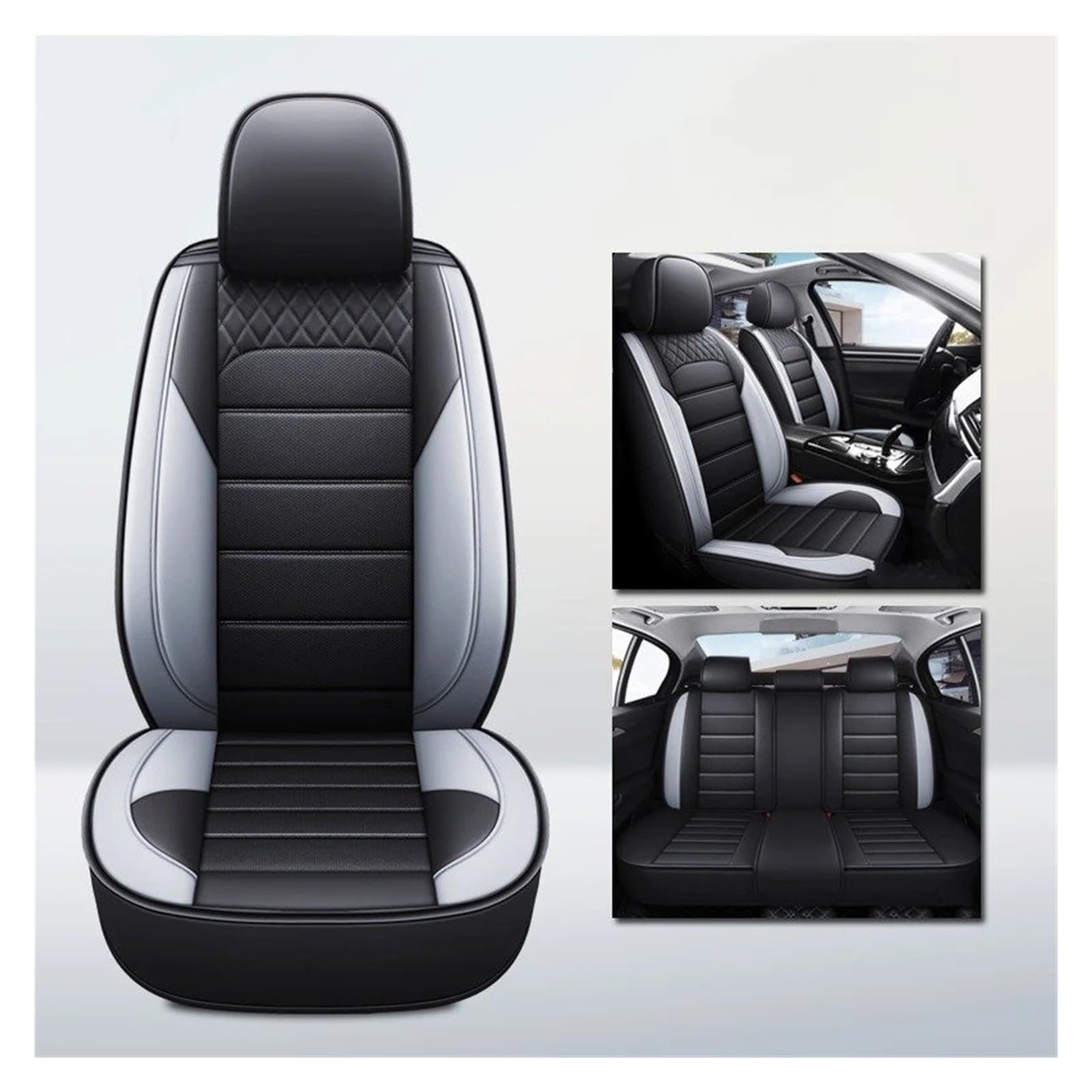 APNWVFO Sitzbezügesets Für Chevrolet Für Spark Für Captiva Für Camaro Für Lova Für Aveo Für Tracker Autositzbezüge Universelle Sitzschoner Autositzüberzug(A-Black Grey 5seat) von APNWVFO