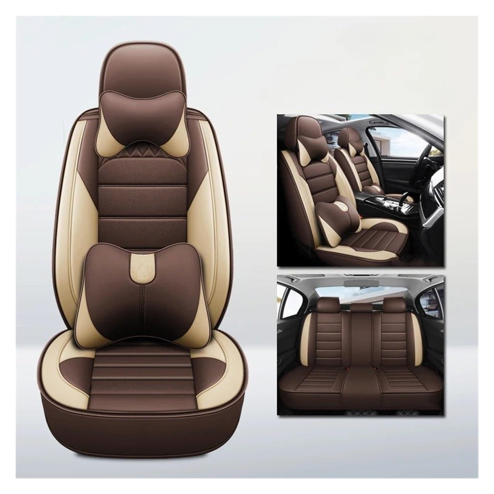 APNWVFO Sitzbezügesets Für Chevrolet Für Spark Für Captiva Für Camaro Für Lova Für Aveo Für Tracker Autositzbezüge Universelle Sitzschoner Autositzüberzug(B-Beige Coffee 5seat) von APNWVFO